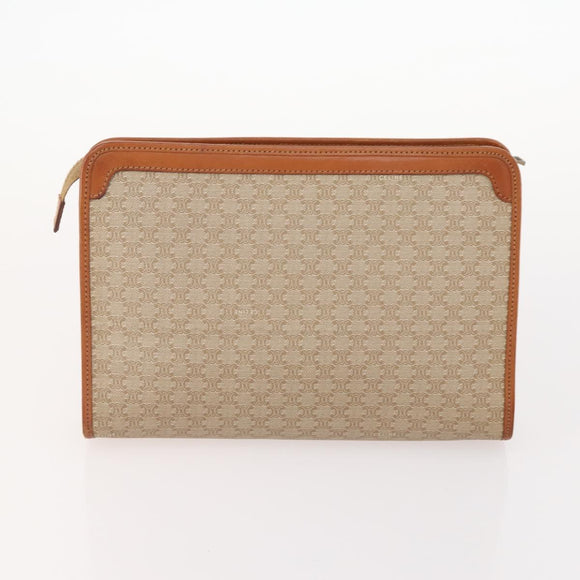 CELINE Macadam Canvas Clutch Bag PVC 5 Set Brown Beige Red Auth 174389