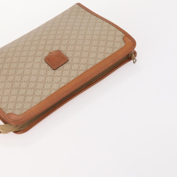 CELINE Macadam Canvas Clutch Bag PVC 5 Set Brown Beige Red Auth 174389
