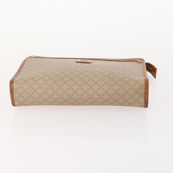 CELINE Macadam Canvas Clutch Bag PVC 5 Set Brown Beige Red Auth 174389