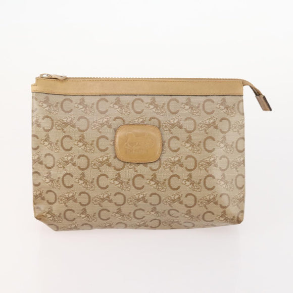 CELINE Macadam Canvas Clutch Bag PVC 5 Set Brown Beige Red Auth 174389