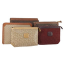 CELINE Macadam Canvas Clutch Bag PVC 5 Set Brown Beige Red Auth 174389-1