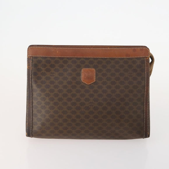 CELINE Macadam Canvas Clutch Bag PVC 5 Set Brown Beige Red Auth 174389