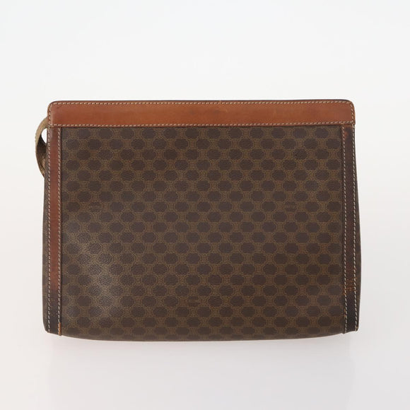 CELINE Macadam Canvas Clutch Bag PVC 5 Set Brown Beige Red Auth 174389