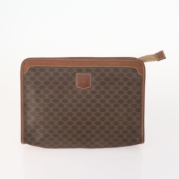 CELINE Macadam Canvas Clutch Bag PVC 5 Set Brown Beige Red Auth 174389