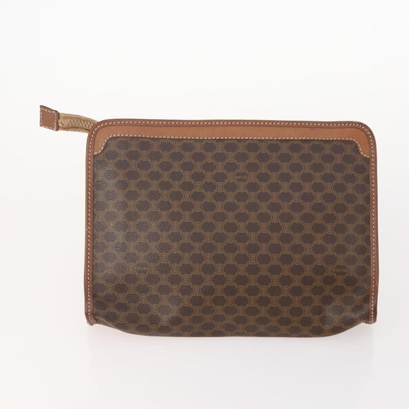 CELINE Macadam Canvas Clutch Bag PVC 5 Set Brown Beige Red Auth 174389