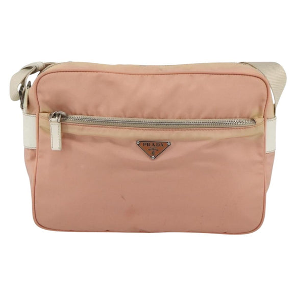 PRADA Shoulder Bag Nylon Pink Silver Auth 174397