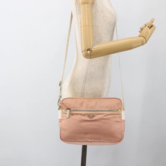 PRADA Shoulder Bag Nylon Pink Silver Auth 174397