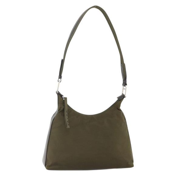 PRADA Shoulder Bag Nylon Khaki Silver Auth 174401