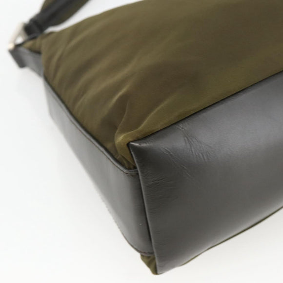 PRADA Shoulder Bag Nylon Khaki Silver Auth 174401
