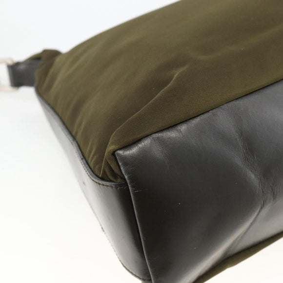 PRADA Shoulder Bag Nylon Khaki Silver Auth 174401