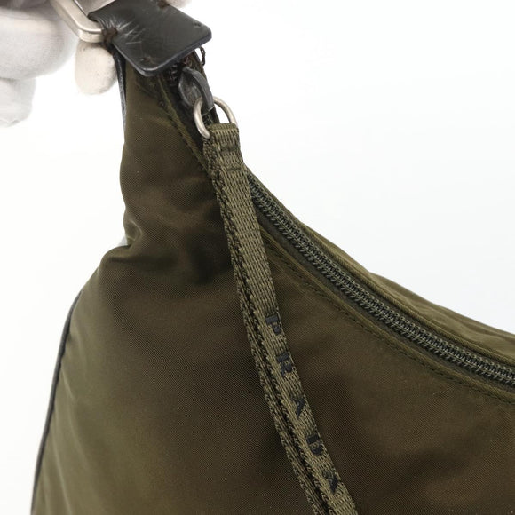 PRADA Shoulder Bag Nylon Khaki Silver Auth 174401