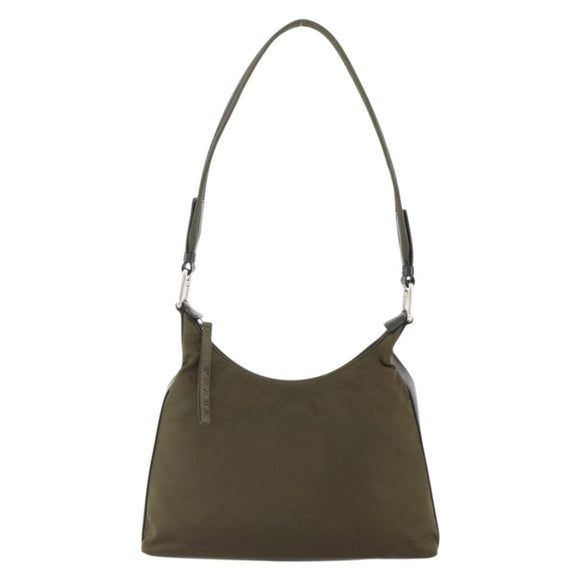 PRADA Shoulder Bag Nylon Khaki Silver Auth 174401