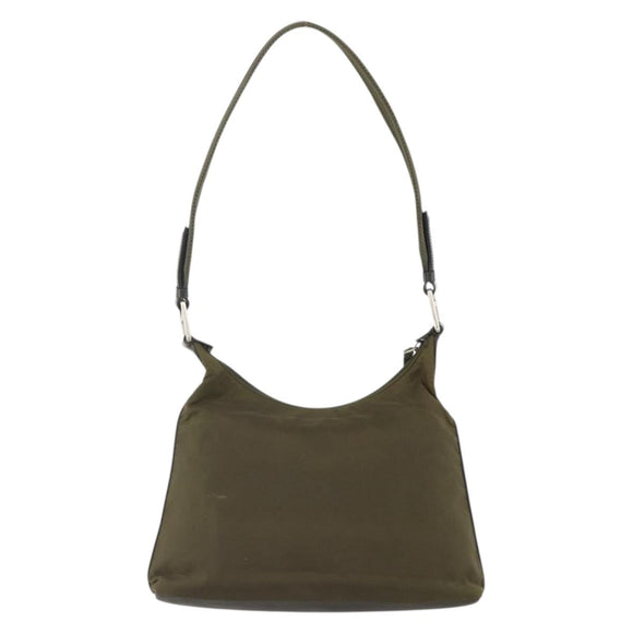 PRADA Shoulder Bag Nylon Khaki Silver Auth 174401