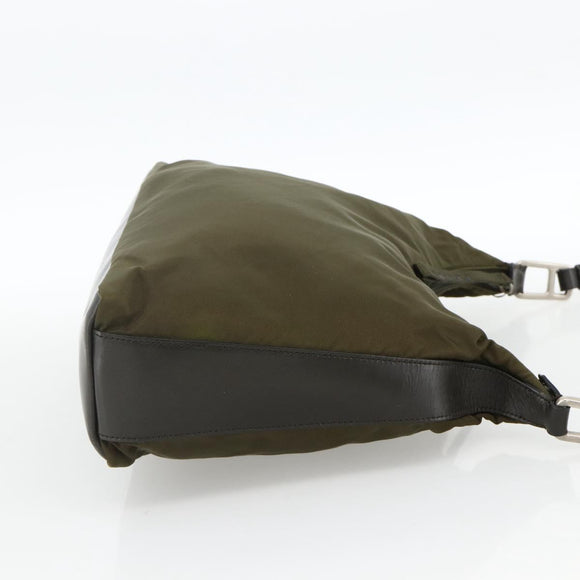 PRADA Shoulder Bag Nylon Khaki Silver Auth 174401