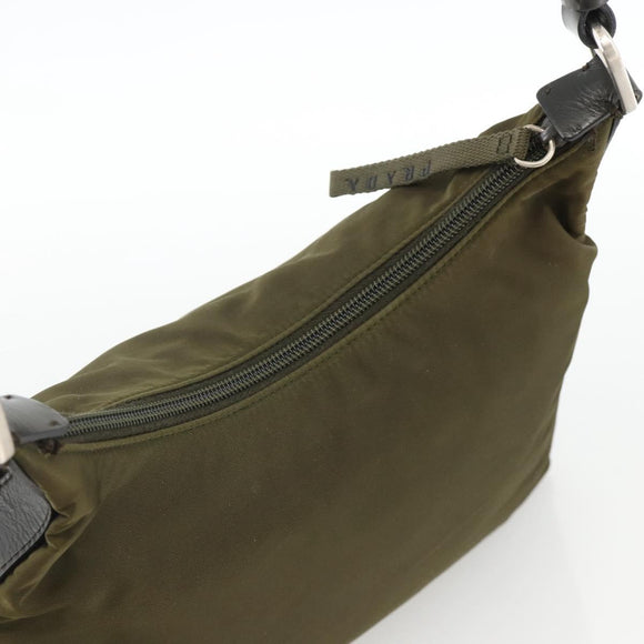 PRADA Shoulder Bag Nylon Khaki Silver Auth 174401