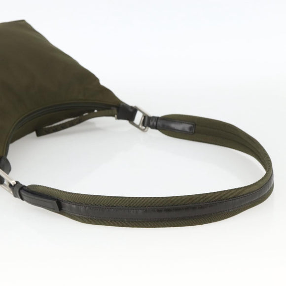PRADA Shoulder Bag Nylon Khaki Silver Auth 174401