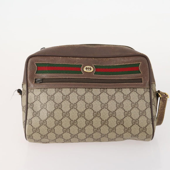 GUCCI GG Canvas Shoulder Bag PVC 5 Set Black Beige Auth 174402