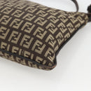 FENDI Zucchino Canvas Shoulder Bag Brown Silver Auth 174409-14