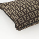 FENDI Zucchino Canvas Shoulder Bag Brown Silver Auth 174409-15