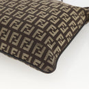 FENDI Zucchino Canvas Shoulder Bag Brown Silver Auth 174409-16