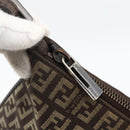 FENDI Zucchino Canvas Shoulder Bag Brown Silver Auth 174409-9
