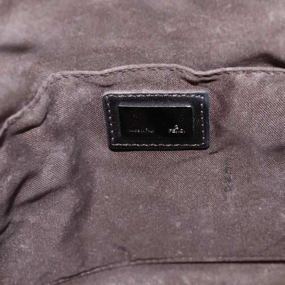FENDI Zucchino Canvas Shoulder Bag Brown Silver Auth 174409