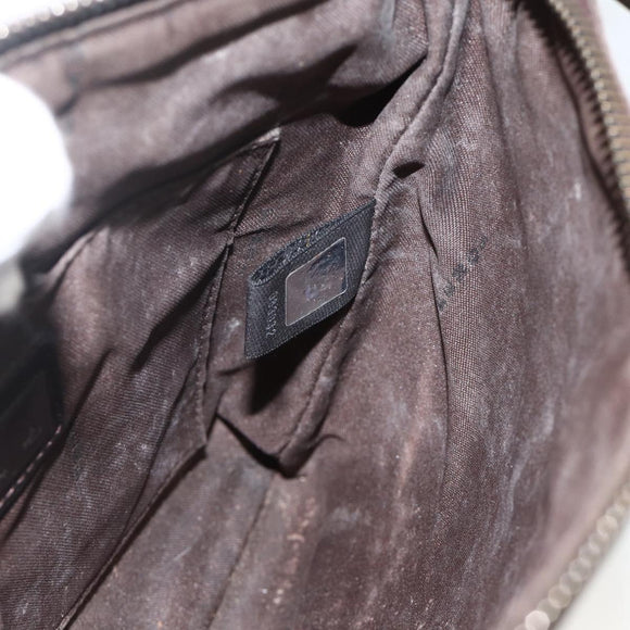 FENDI Zucchino Canvas Shoulder Bag Brown Silver Auth 174409
