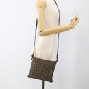FENDI Zucchino Canvas Shoulder Bag Brown Silver Auth 174409-22