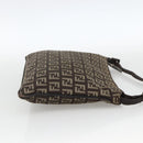 FENDI Zucchino Canvas Shoulder Bag Brown Silver Auth 174409-4