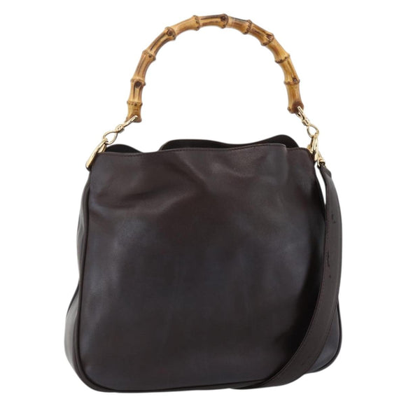 GUCCI Bamboo Hand Bag Leather 2way Brown Gold 001 1638 Auth 174410