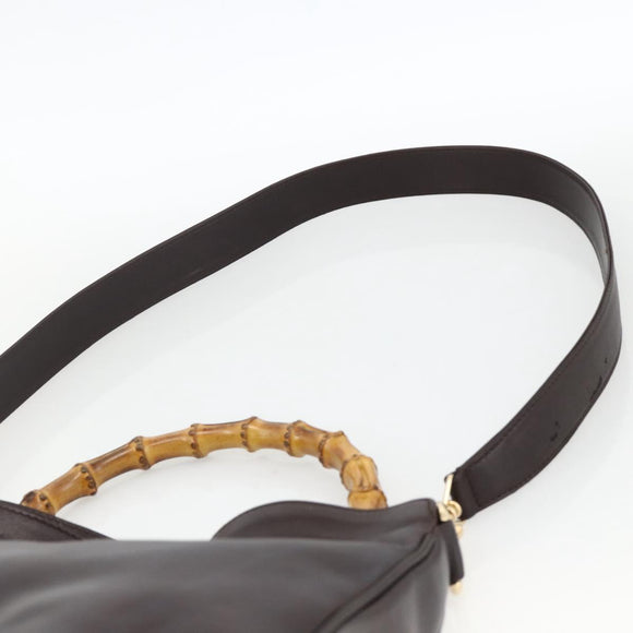 GUCCI Bamboo Hand Bag Leather 2way Brown Gold 001 1638 Auth 174410