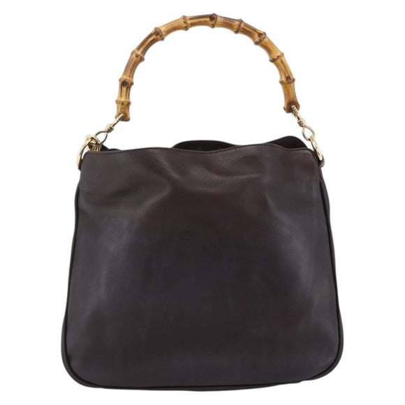 GUCCI Bamboo Hand Bag Leather 2way Brown Gold 001 1638 Auth 174410
