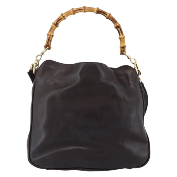 GUCCI Bamboo Hand Bag Leather 2way Brown Gold 001 1638 Auth 174410