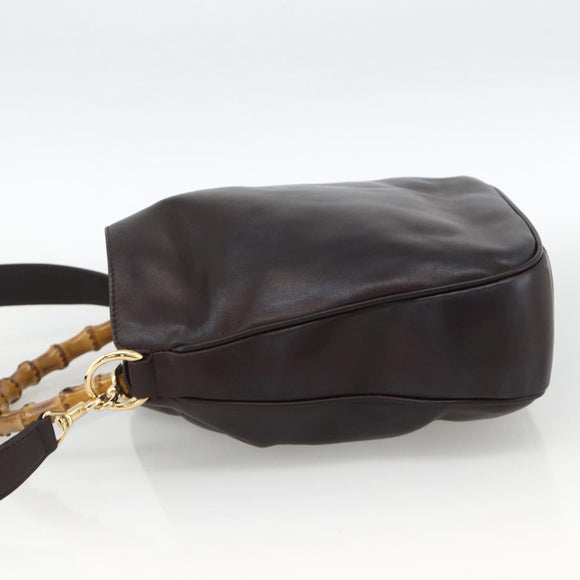 GUCCI Bamboo Hand Bag Leather 2way Brown Gold 001 1638 Auth 174410