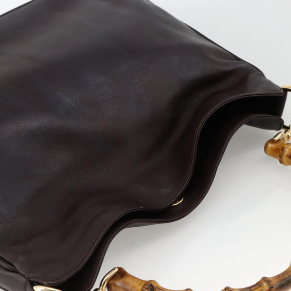 GUCCI Bamboo Hand Bag Leather 2way Brown Gold 001 1638 Auth 174410