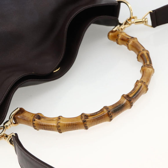 GUCCI Bamboo Hand Bag Leather 2way Brown Gold 001 1638 Auth 174410