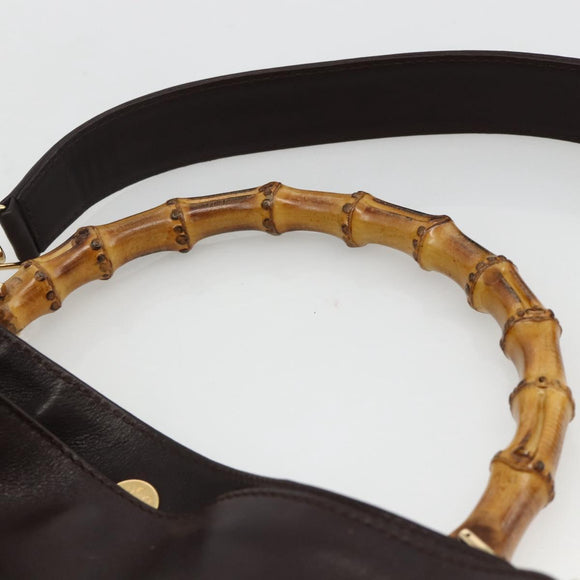 GUCCI Bamboo Hand Bag Leather 2way Brown Gold 001 1638 Auth 174410