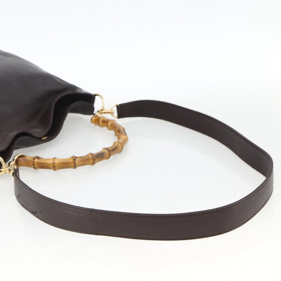 GUCCI Bamboo Hand Bag Leather 2way Brown Gold 001 1638 Auth 174410