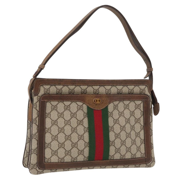 GUCCI GG Supreme Web Sherry Line Bag PVC Beige Gold 001 16 4085 Auth 174411