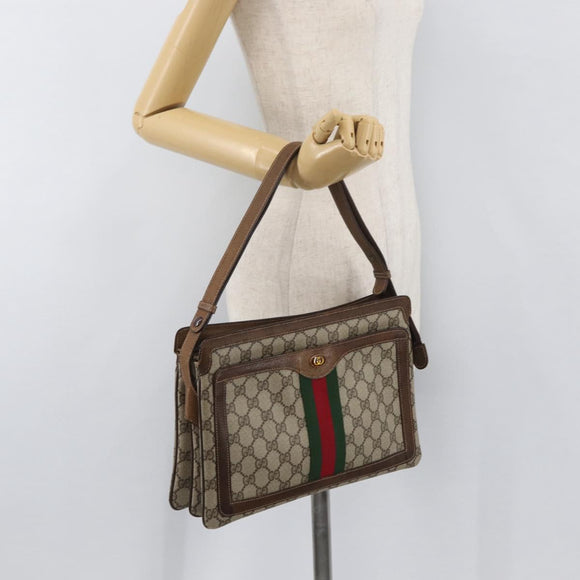 GUCCI GG Supreme Web Sherry Line Bag PVC Beige Gold 001 16 4085 Auth 174411