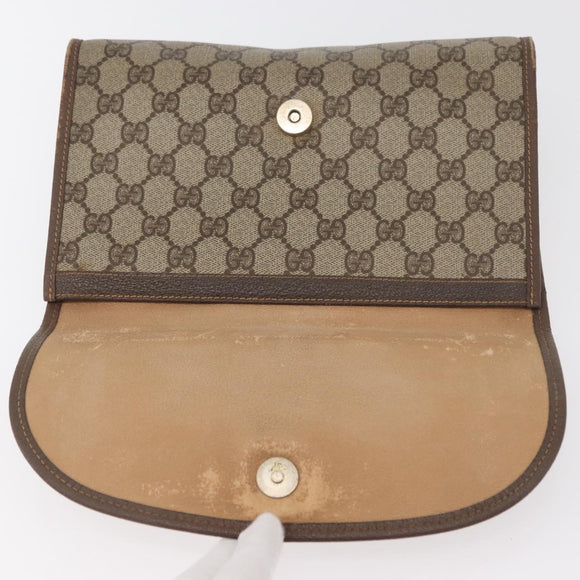 GUCCI GG Supreme Web Sherry Line Clutch Bag PVC Beige Gold Auth 174412