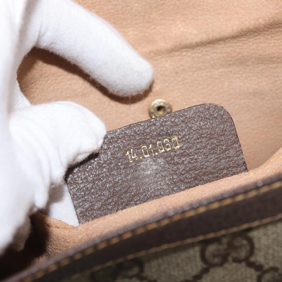 GUCCI GG Supreme Web Sherry Line Clutch Bag PVC Beige Gold Auth 174412