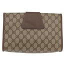 GUCCI GG Supreme Web Sherry Line Clutch Bag PVC Beige Gold Auth 174412-3