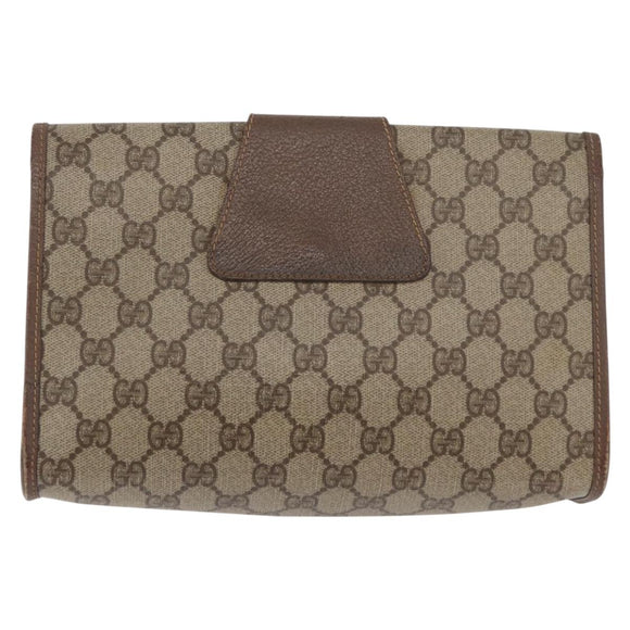 GUCCI GG Supreme Web Sherry Line Clutch Bag PVC Beige Gold Auth 174412