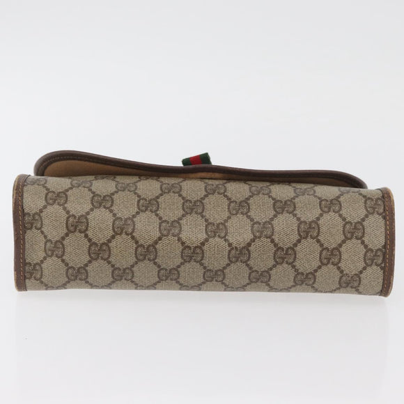 GUCCI GG Supreme Web Sherry Line Clutch Bag PVC Beige Gold Auth 174412