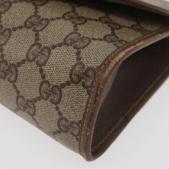 GUCCI GG Supreme Web Sherry Line Clutch Bag PVC Beige Gold Auth 174412
