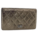 CHANEL Matelasse 2.55 Long Wallet Lamb Skin Gold Silver CC Auth 174416A-1