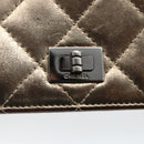 CHANEL Matelasse 2.55 Long Wallet Lamb Skin Gold Silver CC Auth 174416A-17