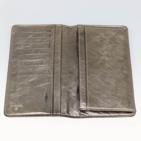 CHANEL Matelasse 2.55 Long Wallet Lamb Skin Gold Silver CC Auth 174416A
