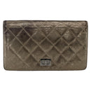CHANEL Matelasse 2.55 Long Wallet Lamb Skin Gold Silver CC Auth 174416A-13
